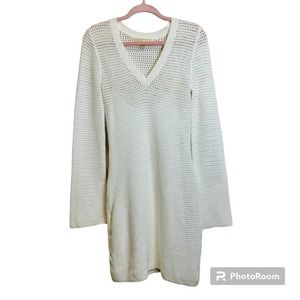 Michael Kors Cotton Knit Sweater Dress Women’s sz.SMALL White V-neck‎